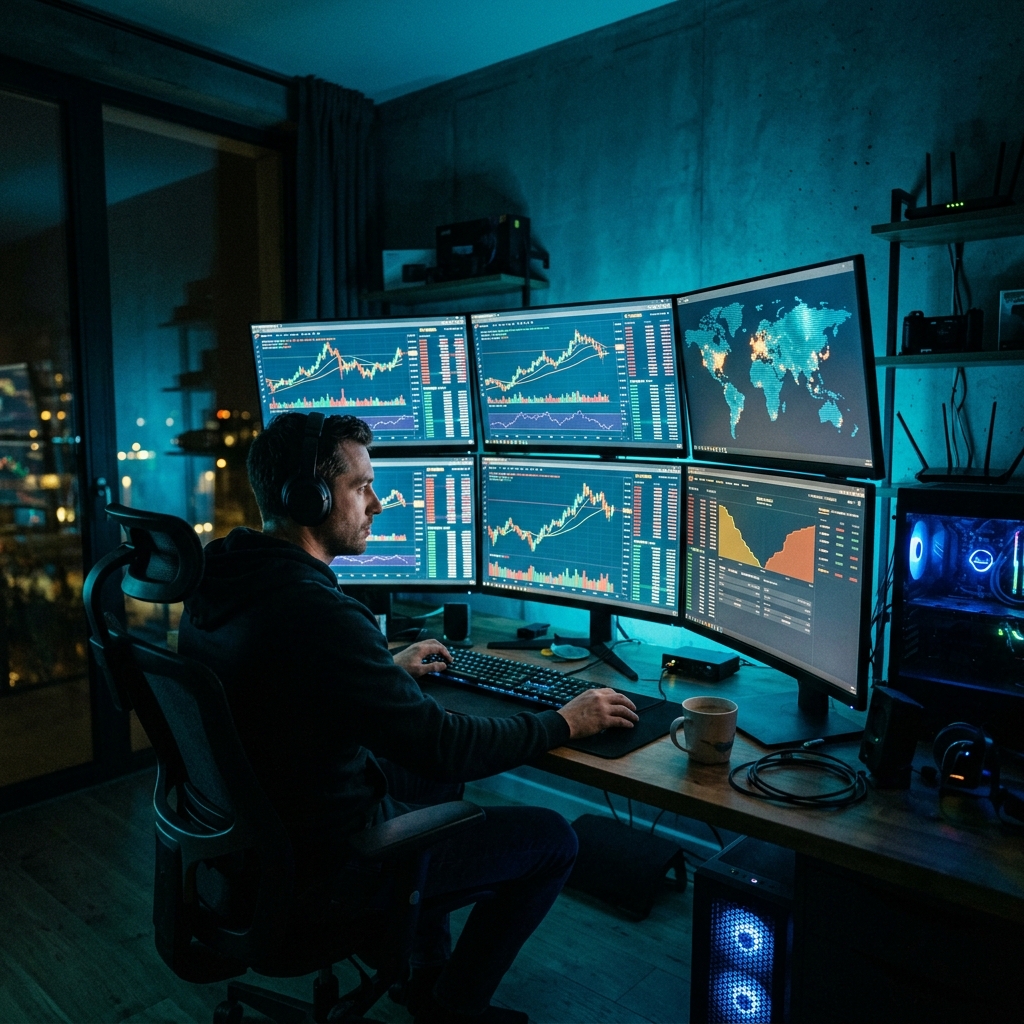 Crypto trader monitoring global P2P markets